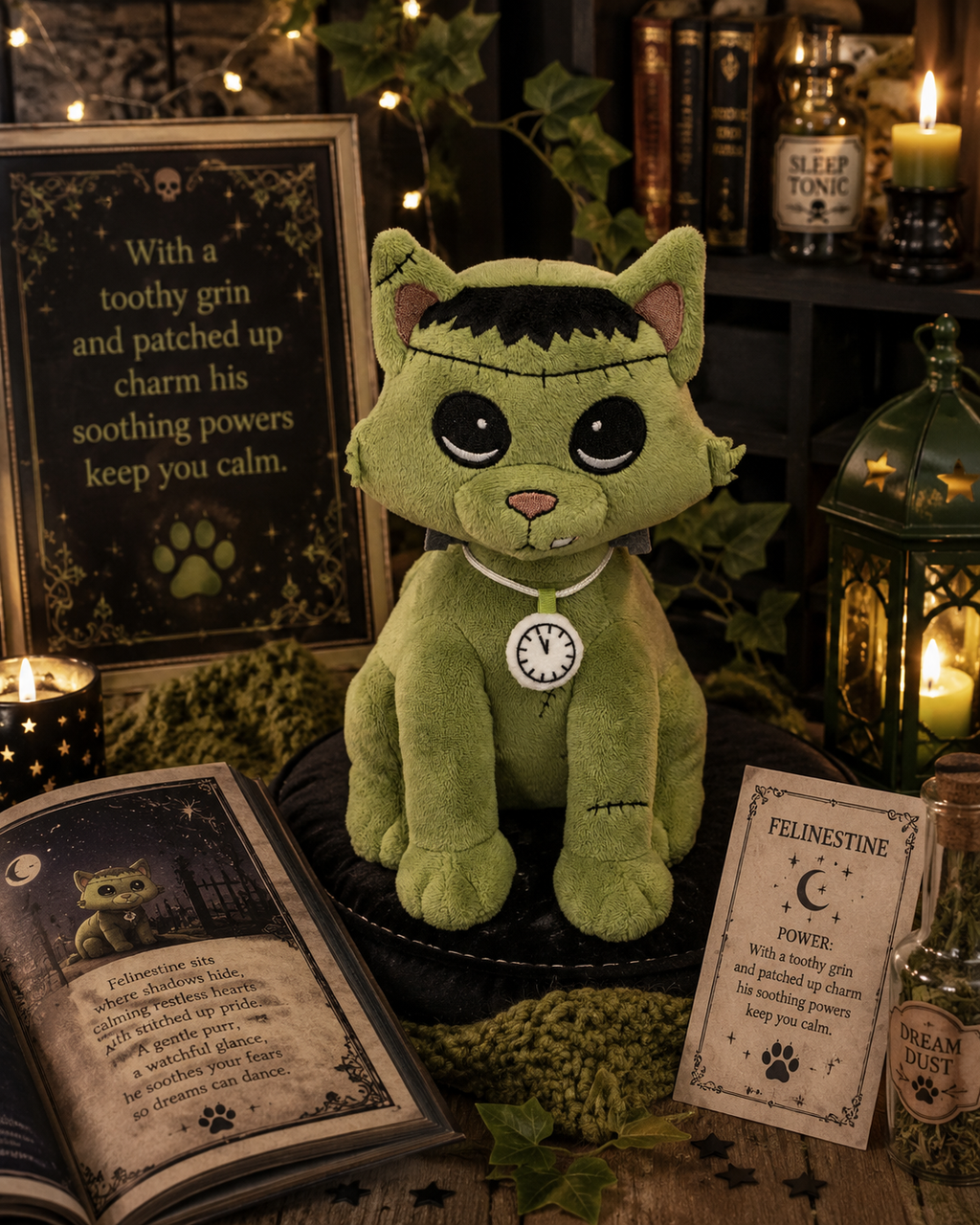 Felinestien Plush. Glow in the dark watch and tail