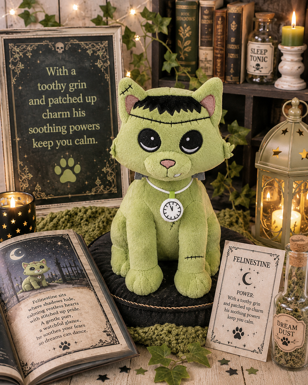 Felinestien Plush. Glow in the dark watch and tail