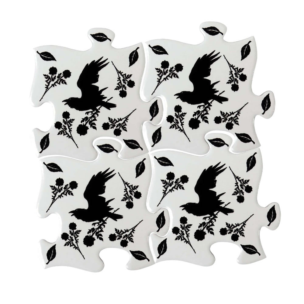 Black Raven & Rose Coaster Set